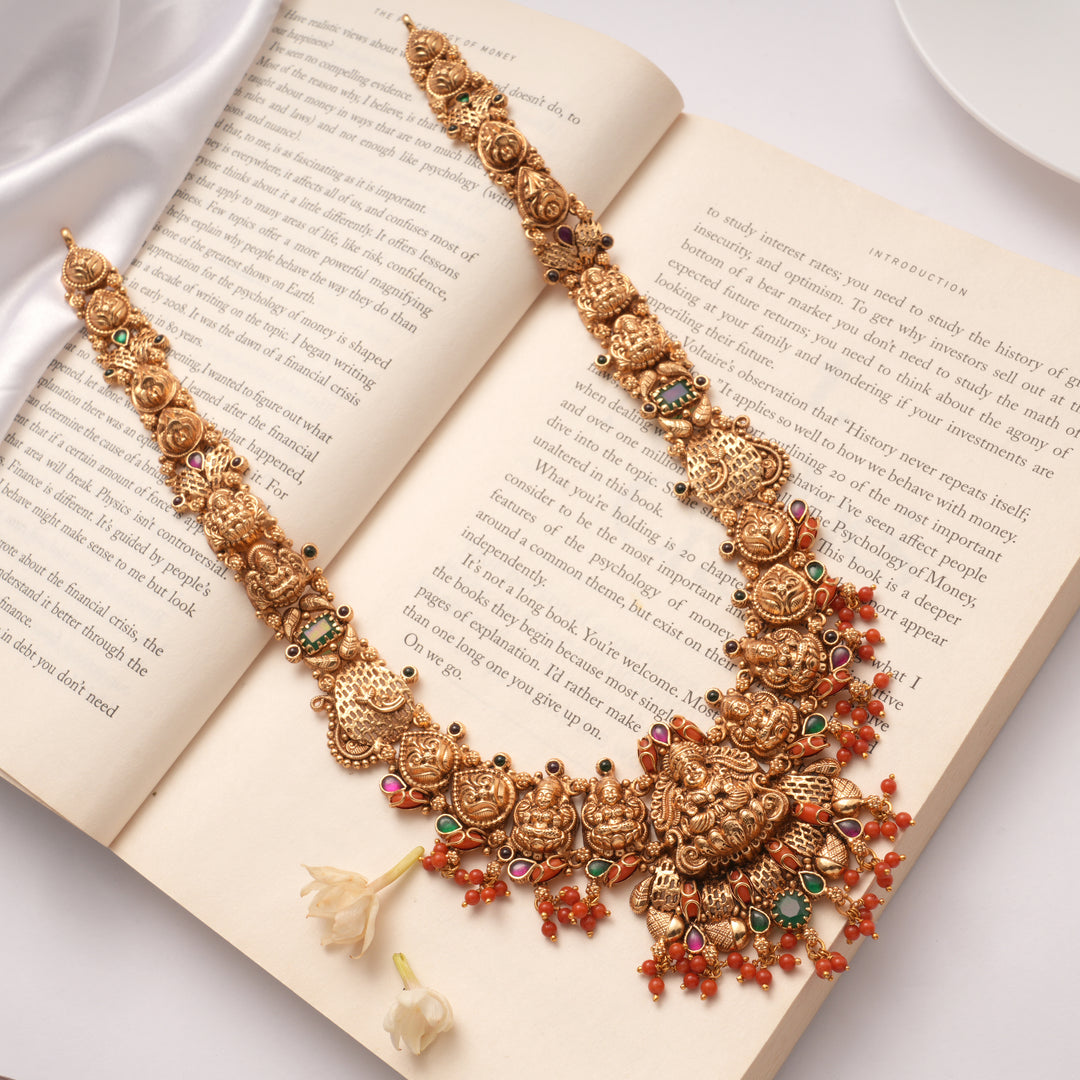 Ethnic Coral Beads Lakshmi Temple Golden Haram