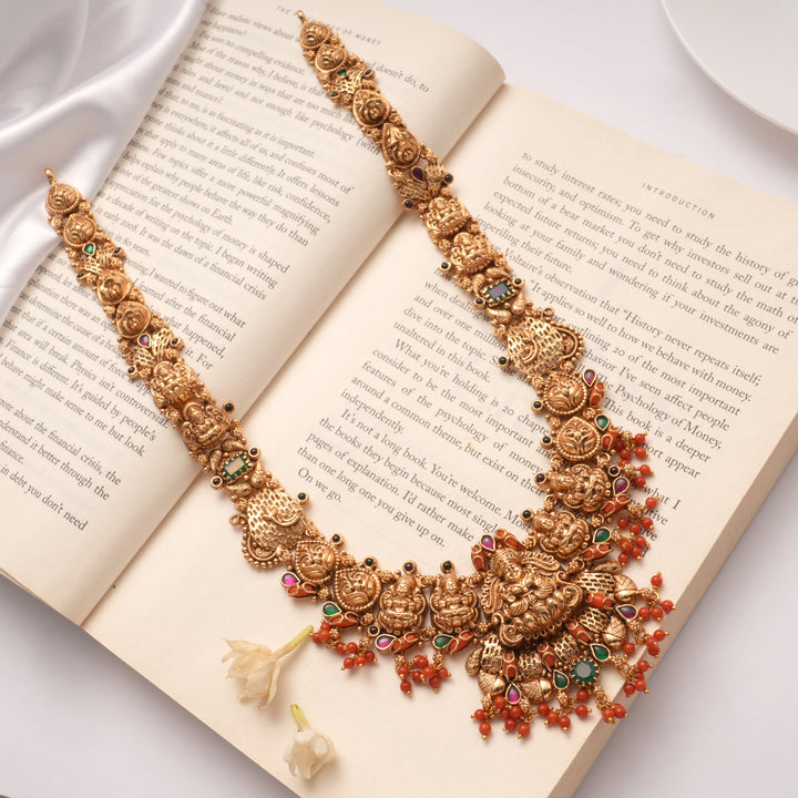 Ethnic Coral Beads Lakshmi Temple Golden Haram