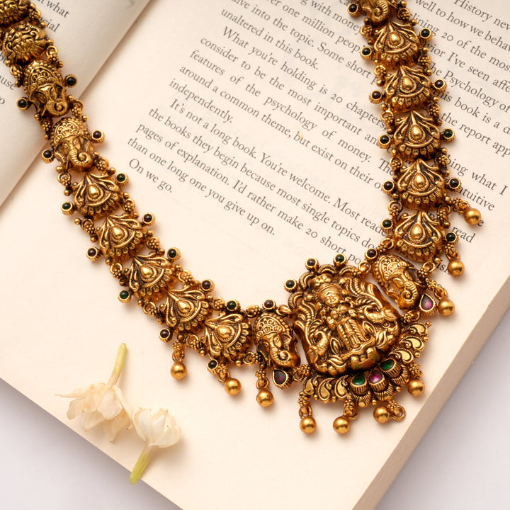 Antique Ganesha Motif Golden Haram