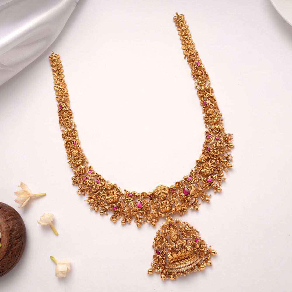 Elegant Lakshmi with Pink Stone Golden Haram