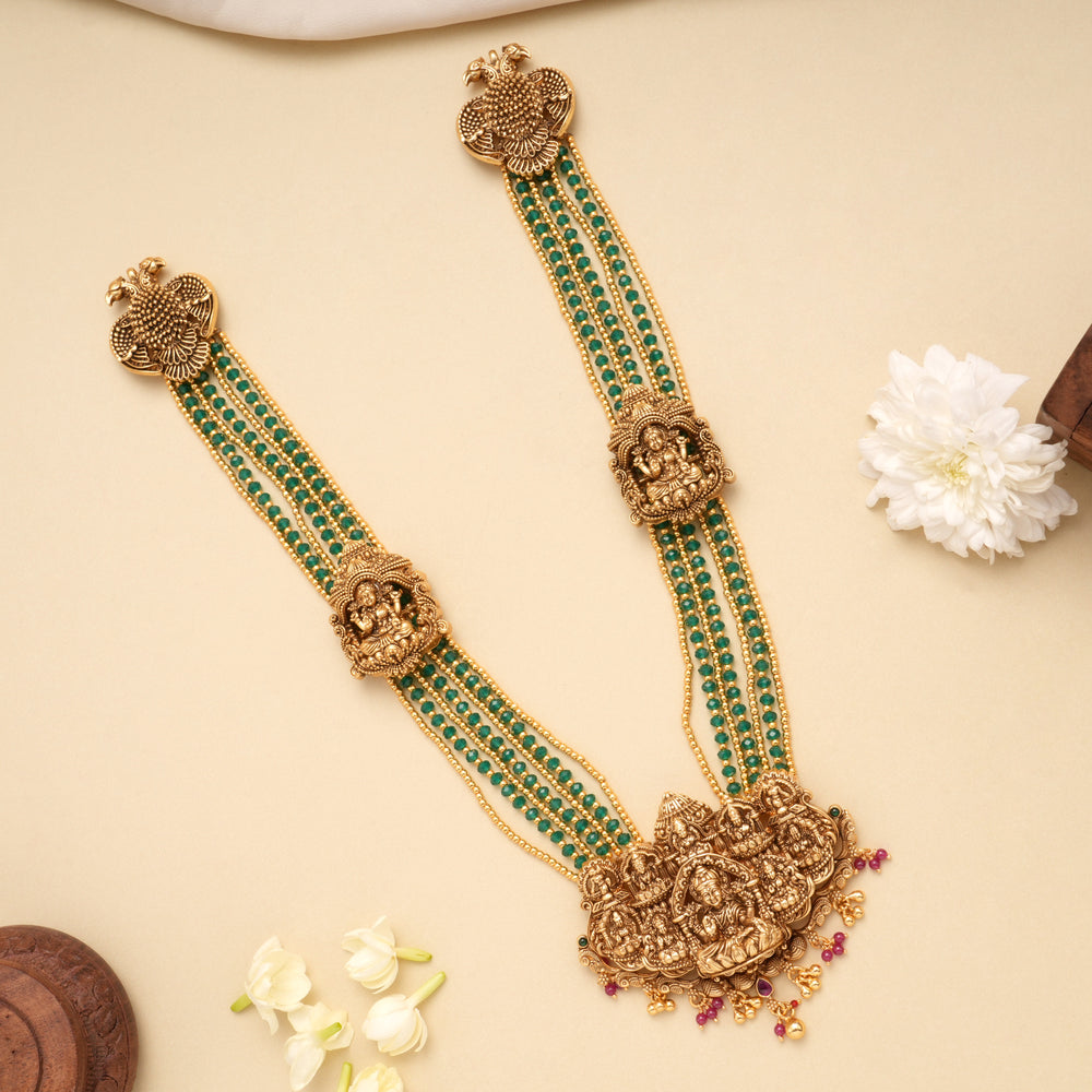 Multi Layer Ashtalakshmi Green Beads Golden Haram