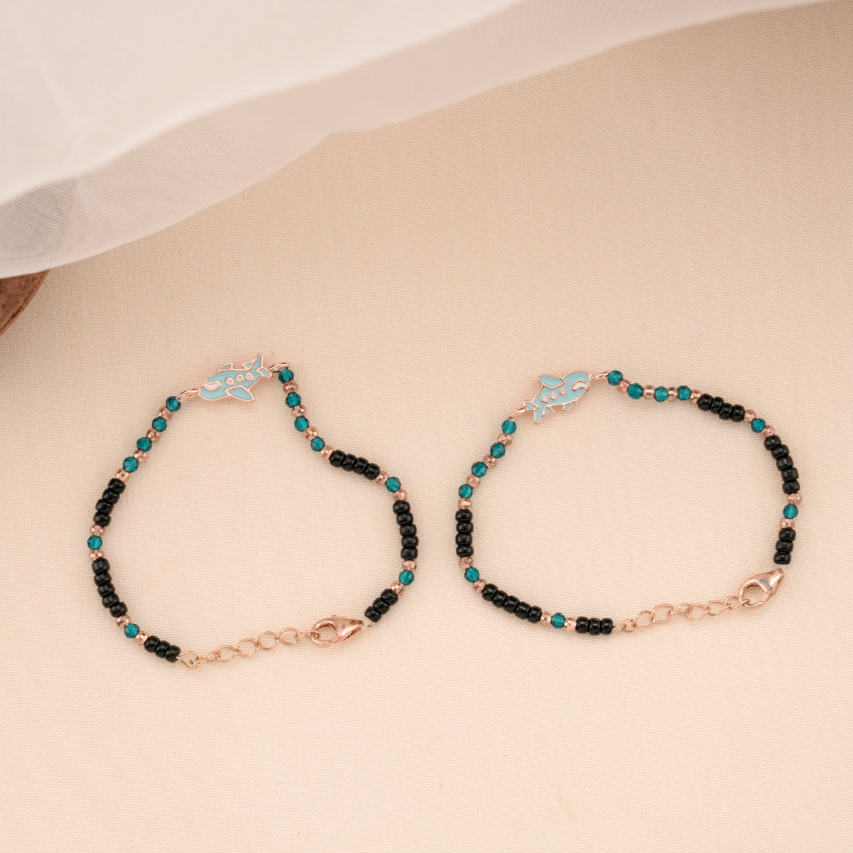 Flight Charm Black Beads Silver Baby Bracelet