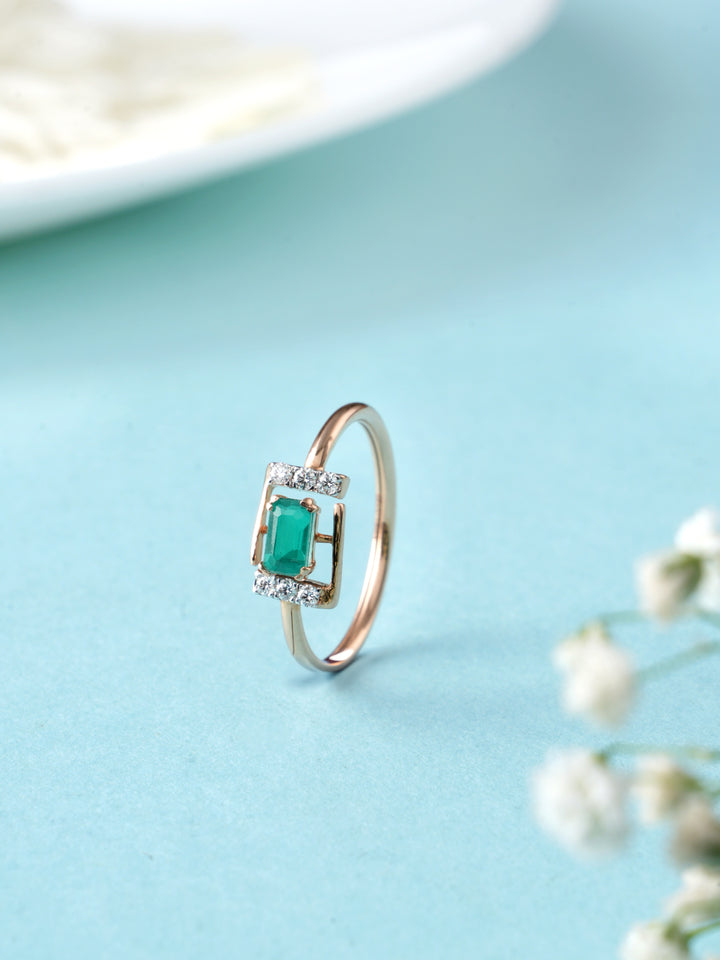 Emerald With Diamond Rose Gold Ring