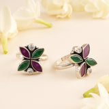 Ruby & Emerald Flower Design Toe Ring
