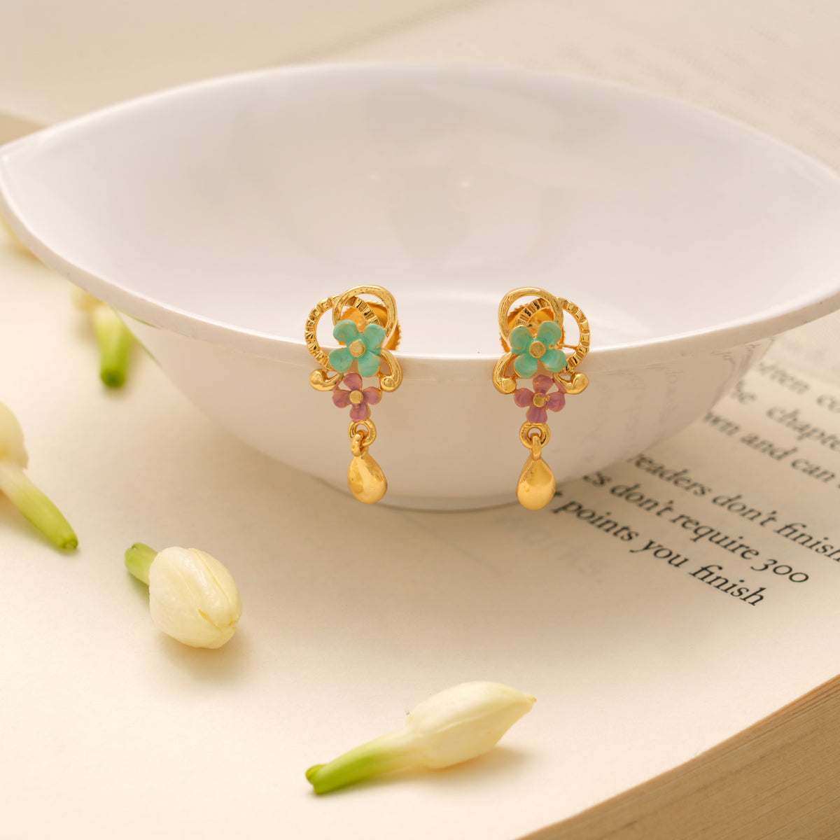 Colourful Floral Drops Golden Earring