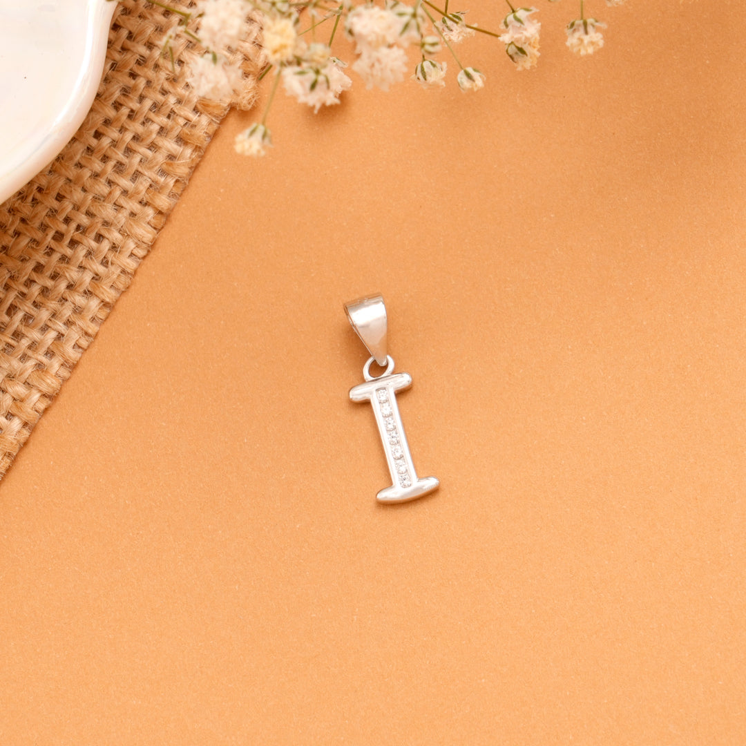 Premium I Initial with Stone Silver Pendant