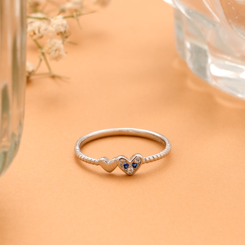 Dual Heart Twisted Design Silver Ring