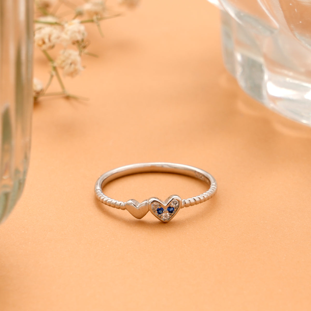 Dual Heart Twisted Design Silver Ring
