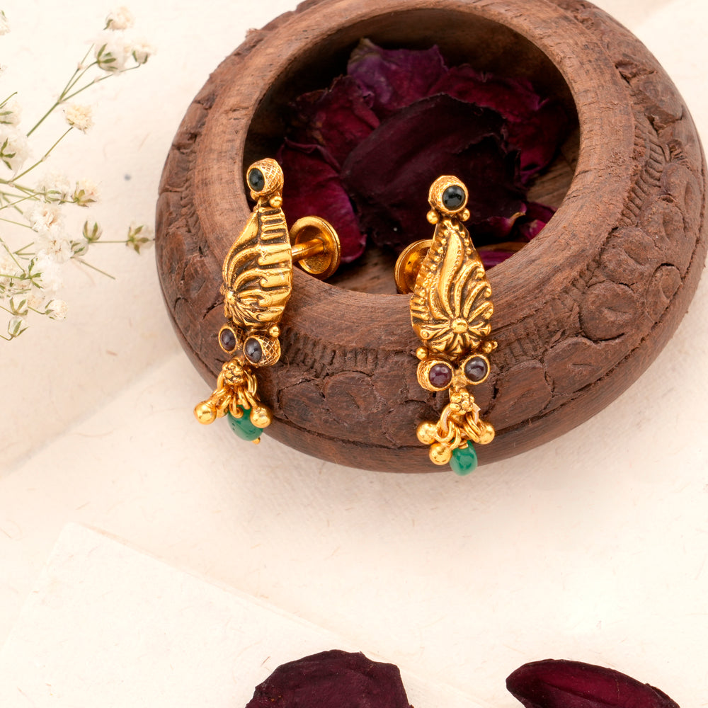 Antique Leaf with Golden Balls Earring