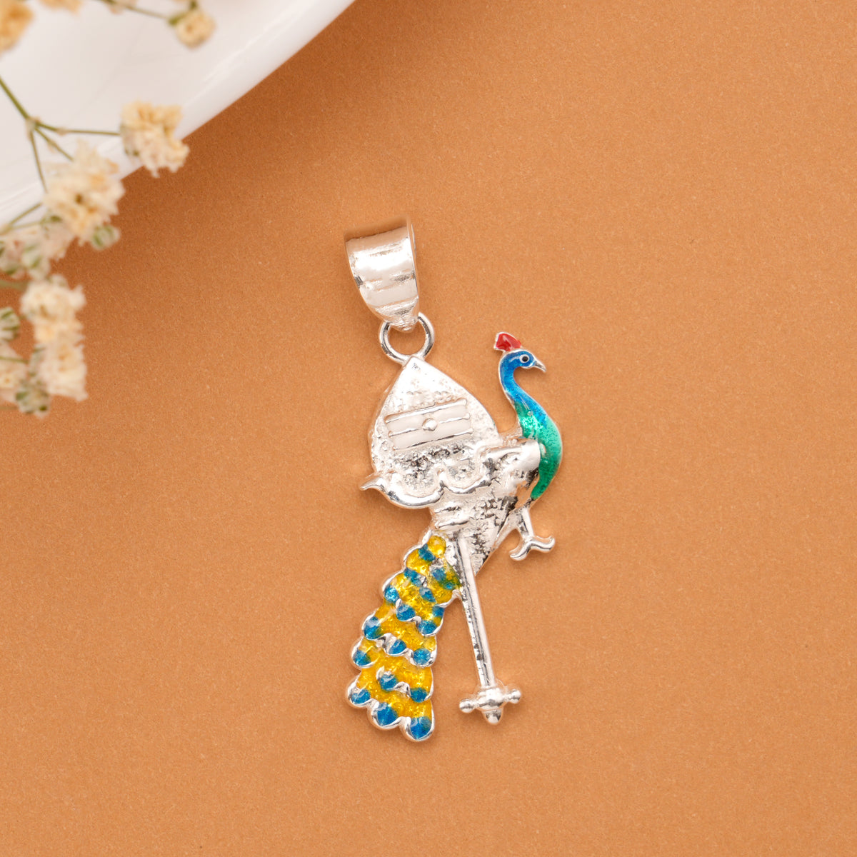 Peacock Vel Murugan Silver Pendant