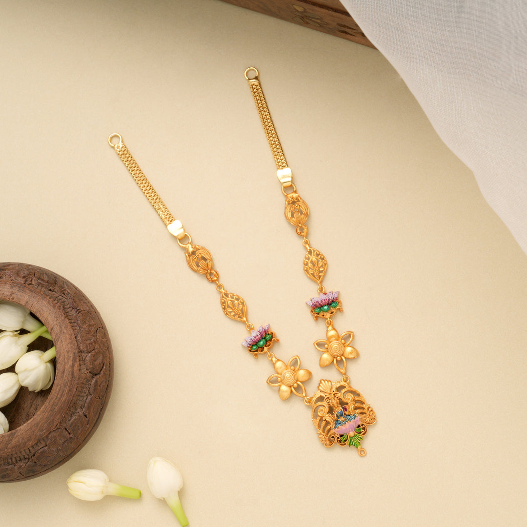 Traditional Floral Blossom Lakshmi Golden Necklace
