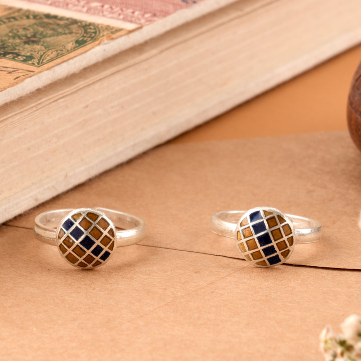 Round Shape Enamel Silver Toe Ring
