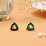 Natural Fan Shape Green Silver Stud