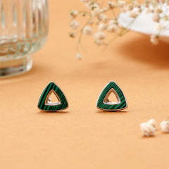Natural Fan Shape Green Silver Stud