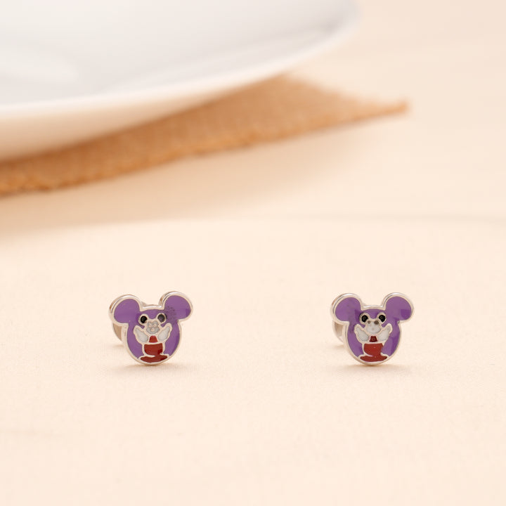 Purple Mouse Cartoon Enamel Silver Stud
