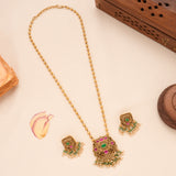 Blossom Floral Antique Pendant Golden Necklace Set