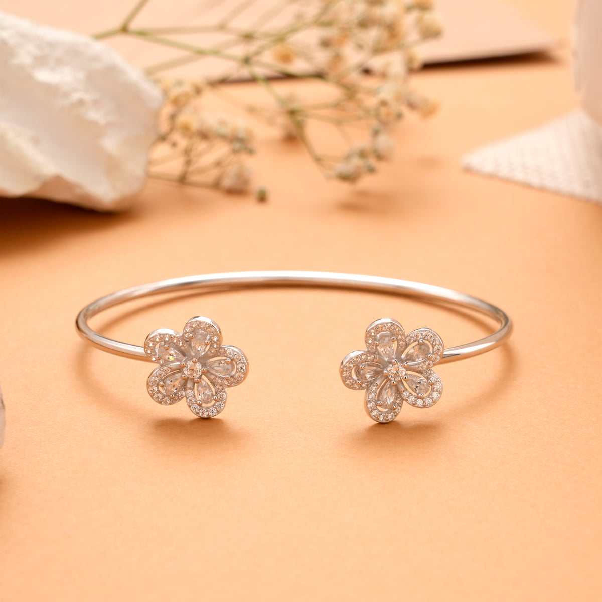 Silver Floral Adjustable Kada for Women