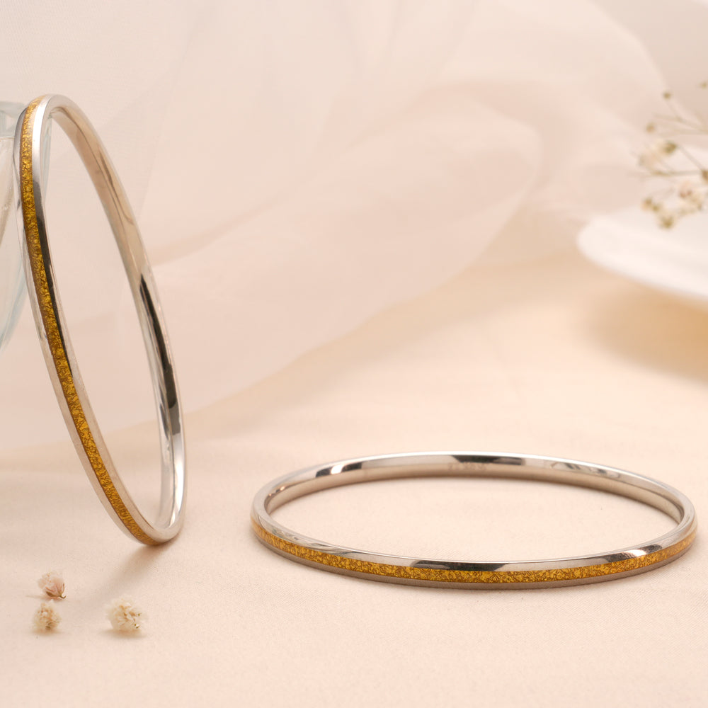 Plain Golden Stripe Silver Bangle