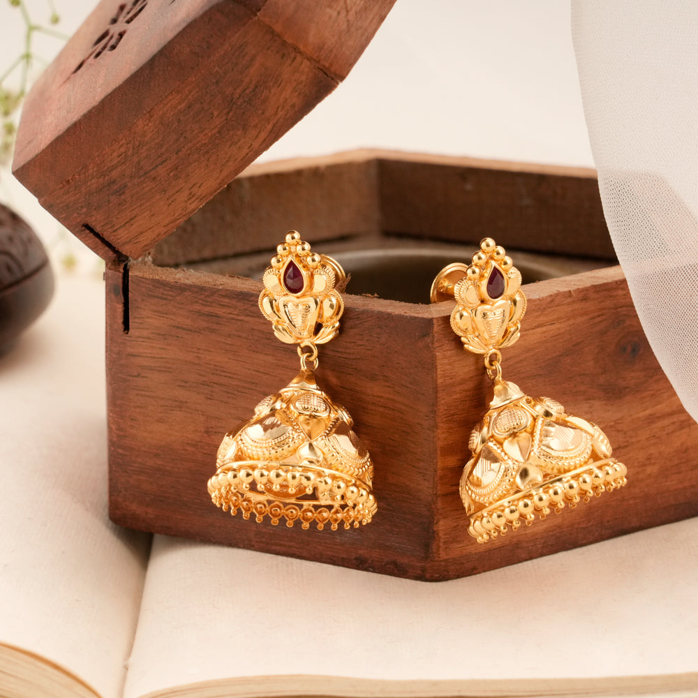 Leaf Ruby Gold Plated Jhumkas