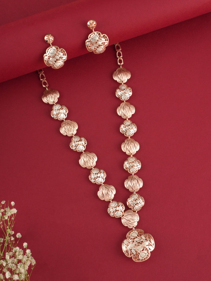 Filigree Sphere Rose Gold Silver Necklace with Earrings