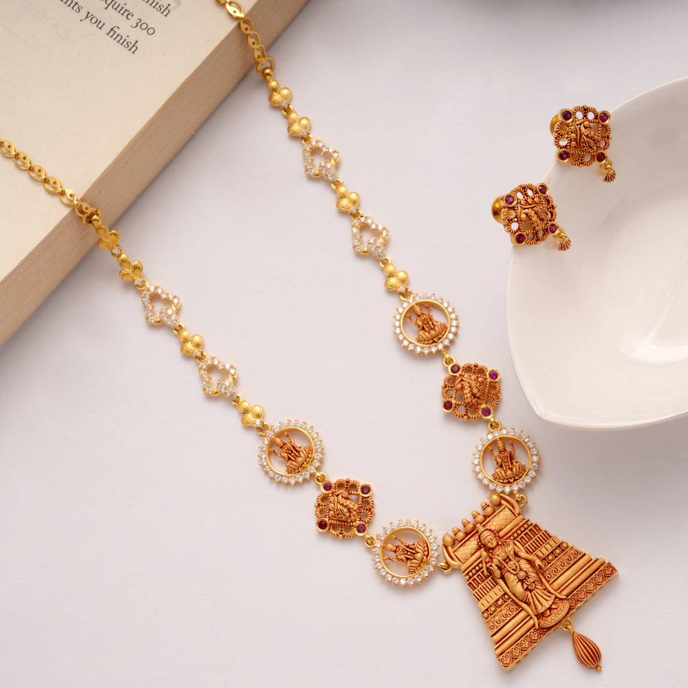 Meenakshi with Temple Casting Golden Necklace Set
