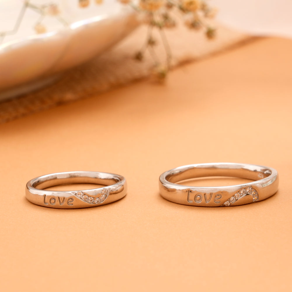 Fancy Love Engraved Silver Couples Ring