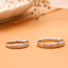 Fancy Love Engraved Silver Couples Ring
