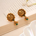 Antique Lakshmi Green Bead Drop Golden Stud