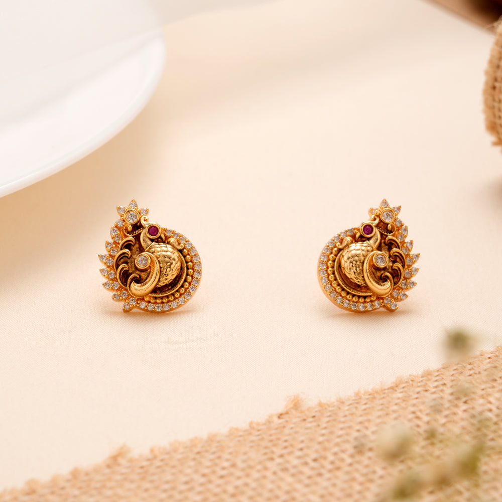 Traditional Golden Studs with Peacock Design