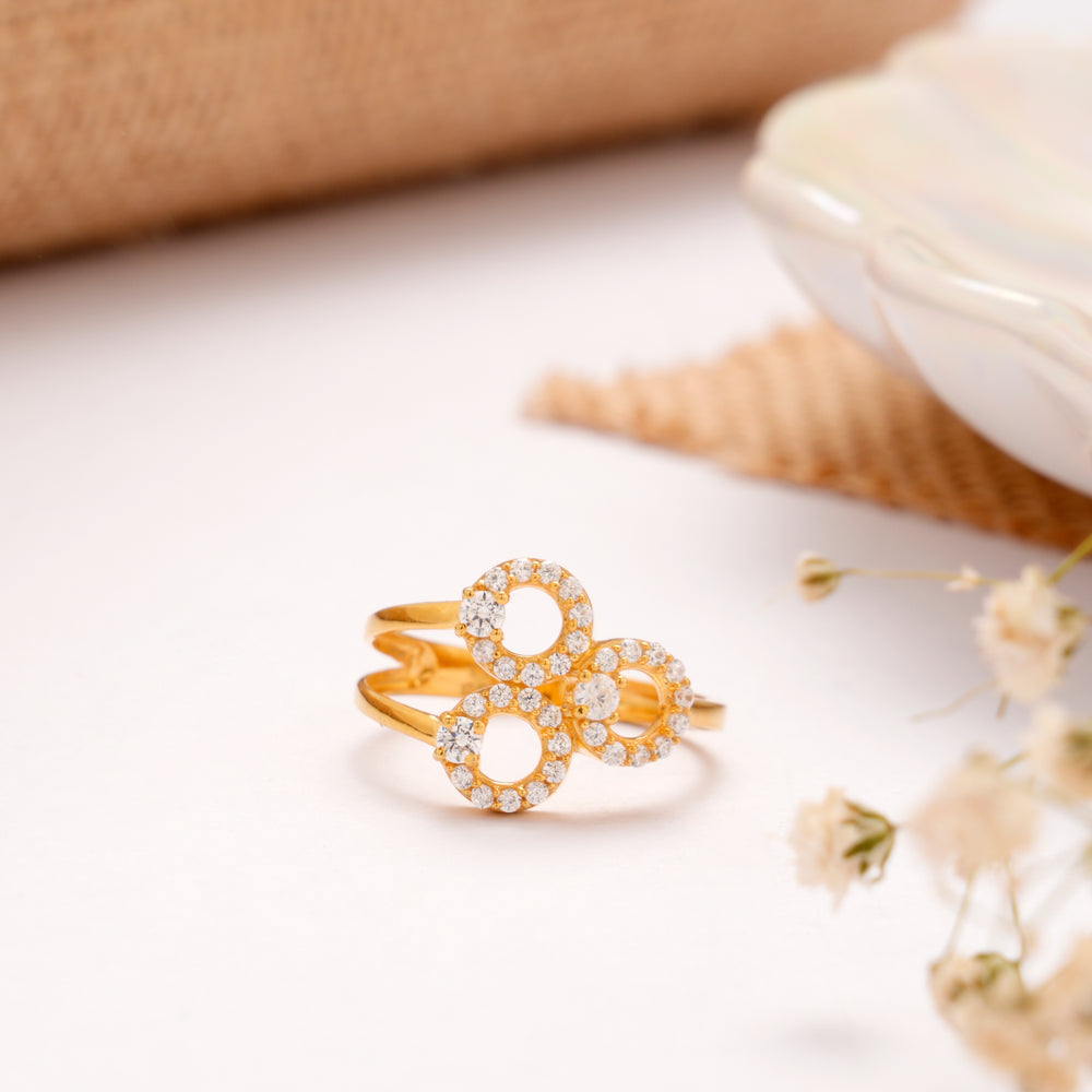 Tri Circle White Stone Golden Ring