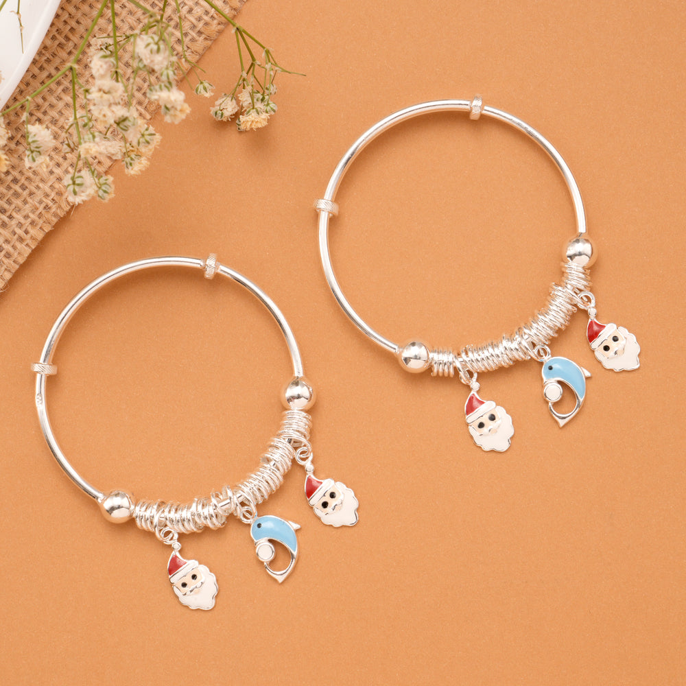 Santa & Dolphin Charm Baby Silver Bangle