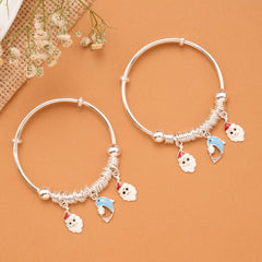 Santa & Dolphin Charm Baby Silver Bangle
