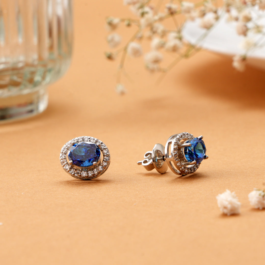 Blue Cubic Zirconia Circular Studs