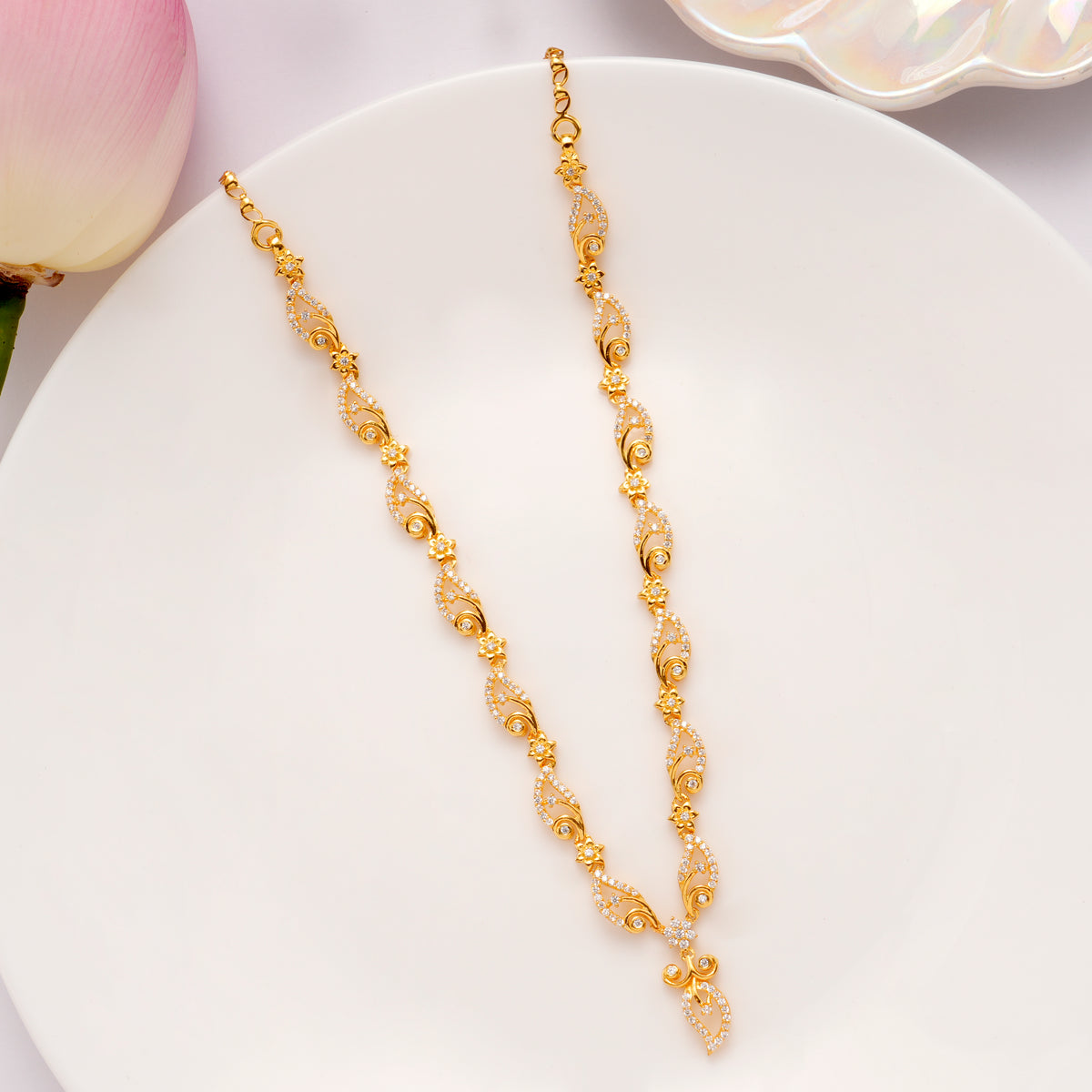 Sparkling Floral White Stone Golden Necklace Set