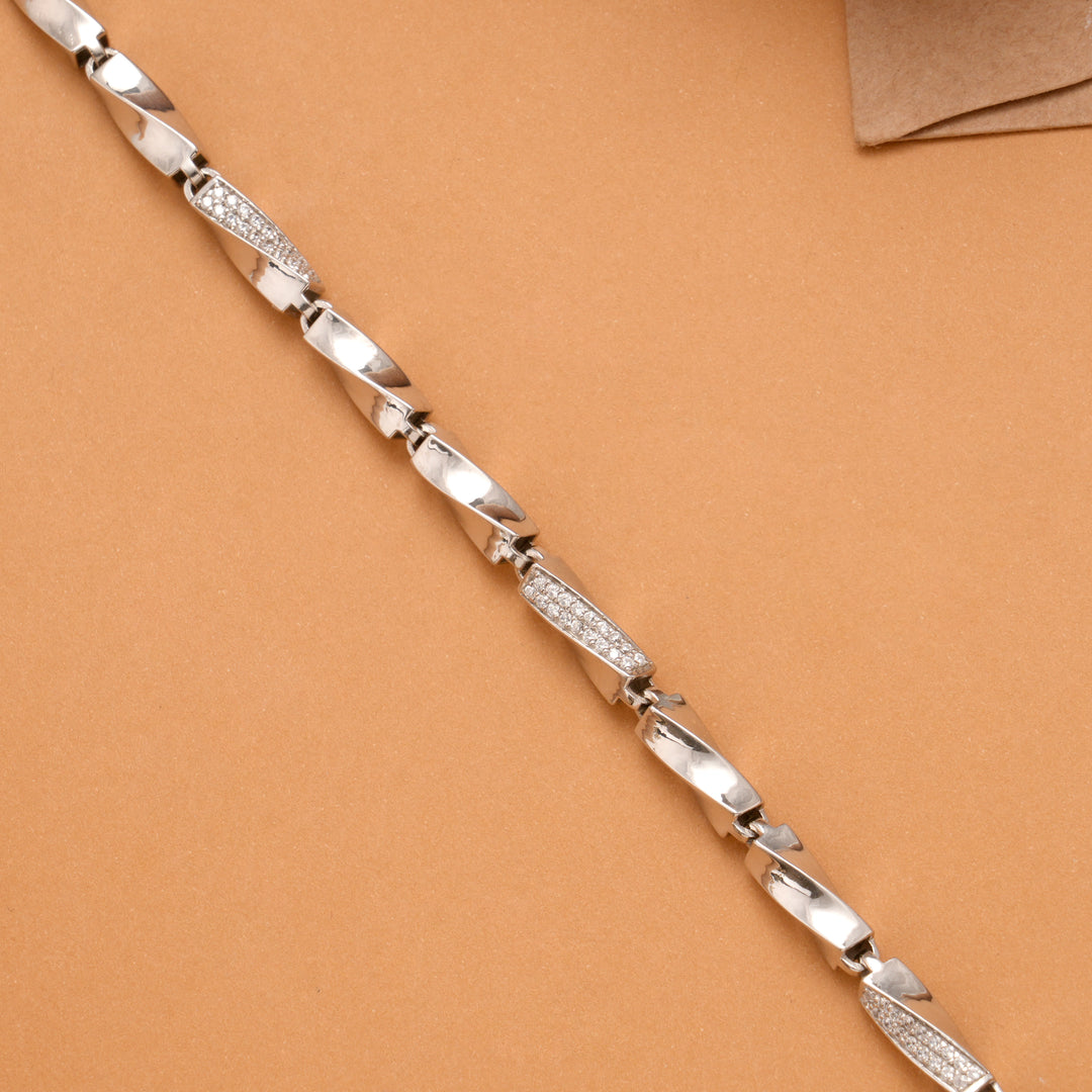 Dotted Stone Cut Link Men's Silver Bracelet