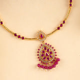 Attigai Style Ruby Leaf Pendant Necklace