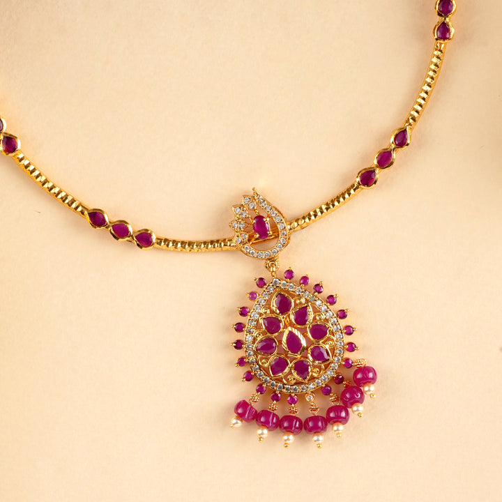 Attigai Style Ruby Leaf Pendant Necklace