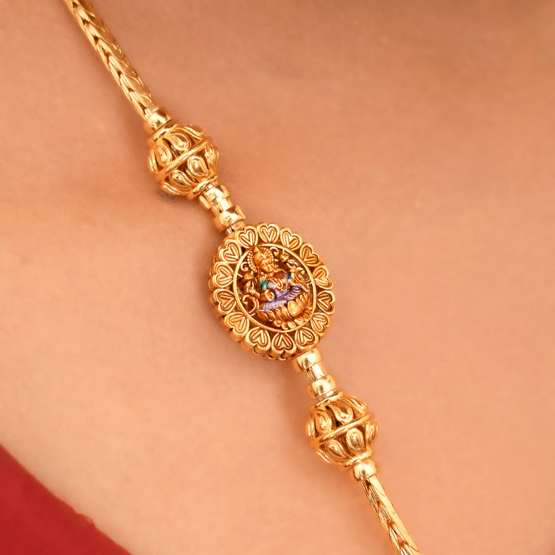 Golden Round Shape Lakshmi Mugappu Chain