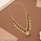 Elegant Green Stone Drops Golden Necklace Set