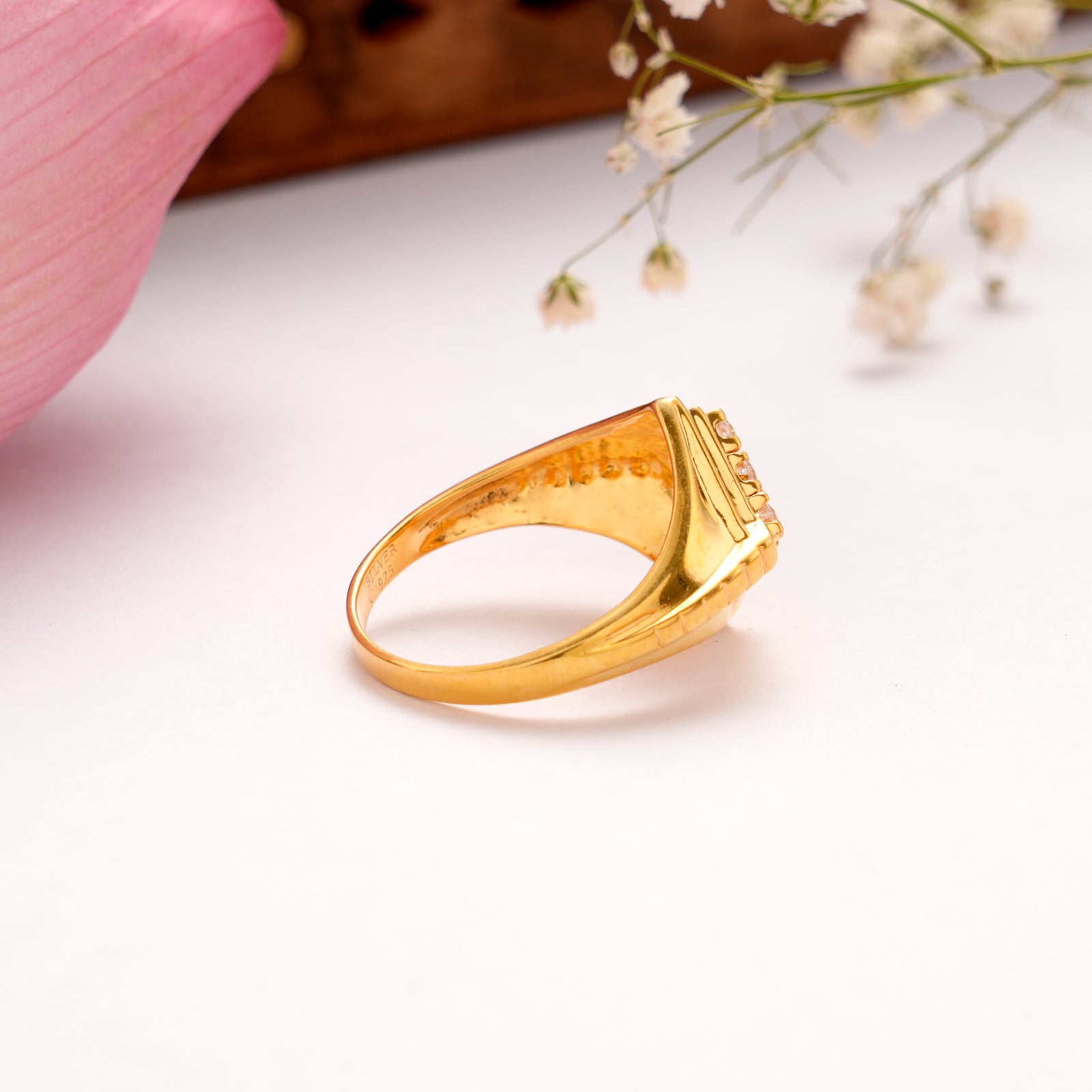 Classic White Stone Golden Ring for Men