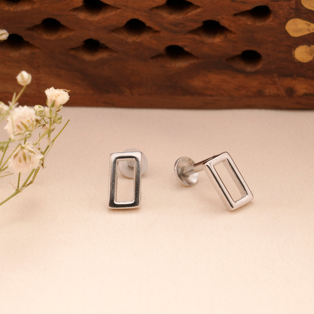 Elegant Silver Rectangle Shape Stud