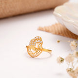 Classic Floral White Stone Golden Ring