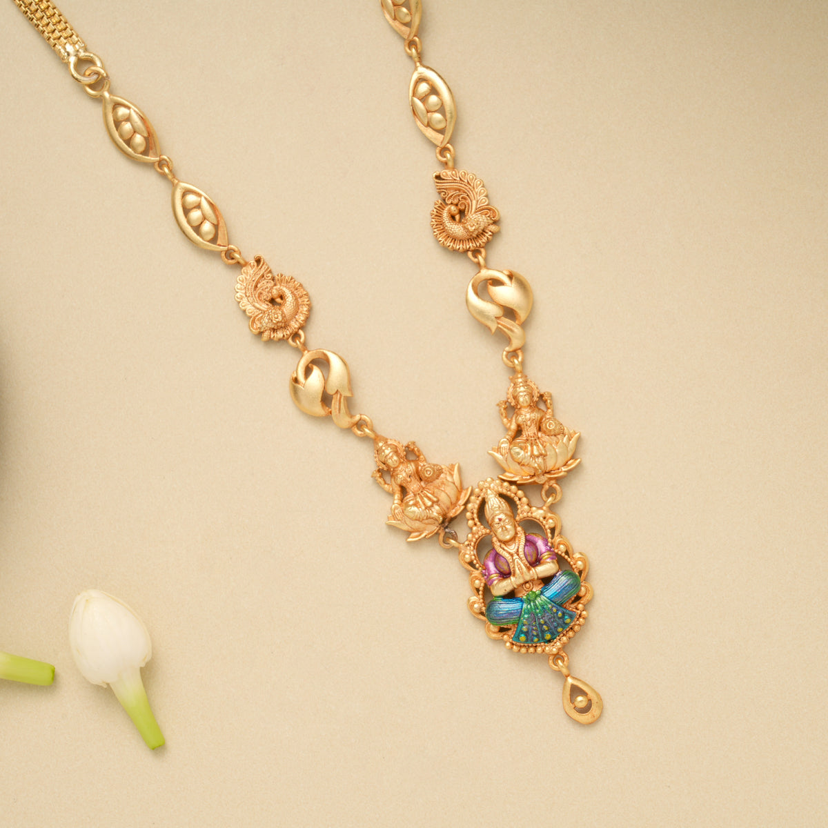 Divine Lakshmi Enamel Design Golden Necklace