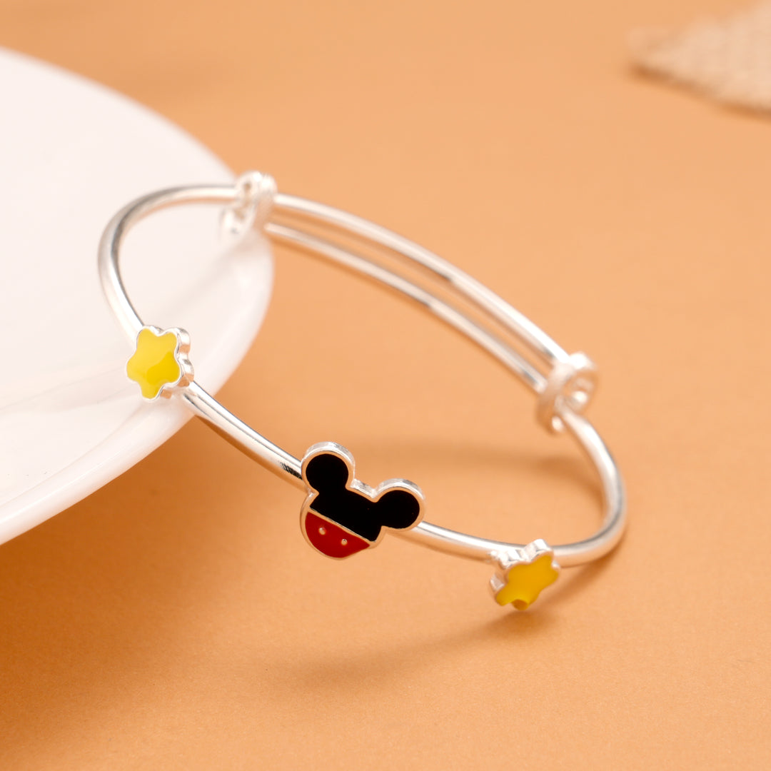 Mickey Mouse Floral Silver Baby Bangle
