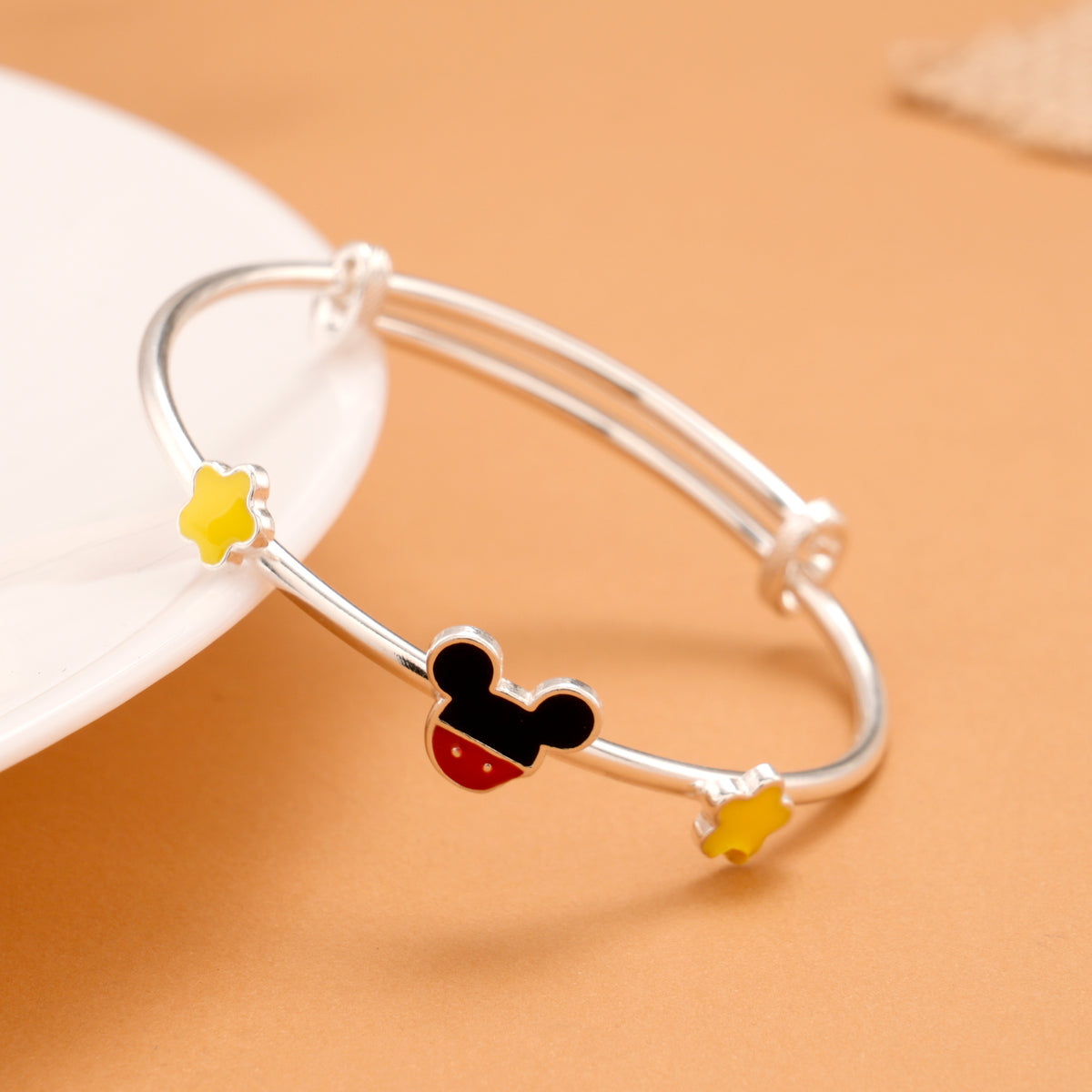 Mickey Mouse Floral Silver Baby Bangle