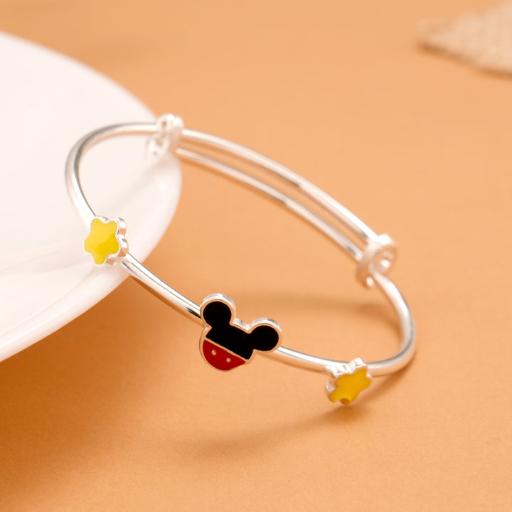 Mickey Mouse Floral Silver Baby Bangle