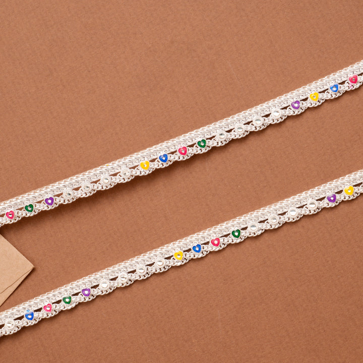 Minimal Enamel Link Drop Silver Anklet