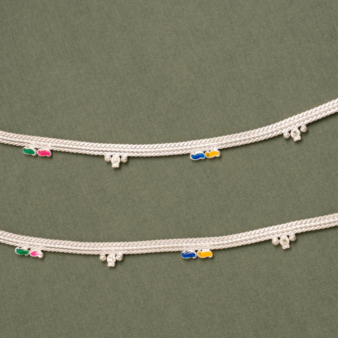 Multicolour Enamel Silver Anklet