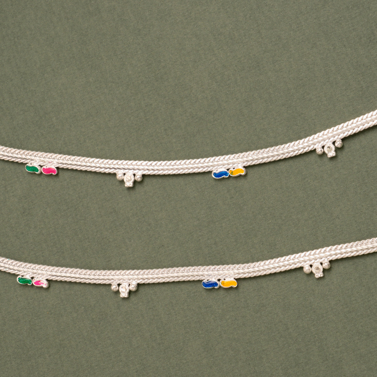Multicolour Enamel Silver Anklet