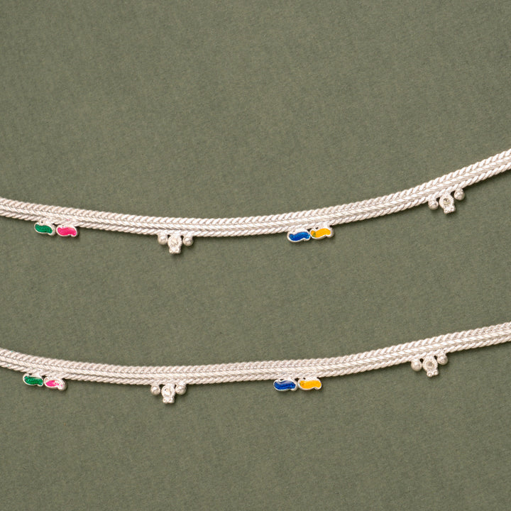 Multicolour Enamel Silver Anklet